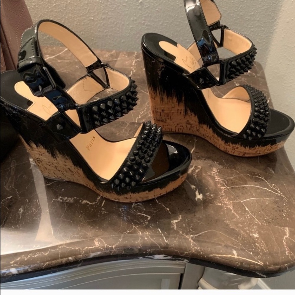 Louboutin spike wedge. Worn once.